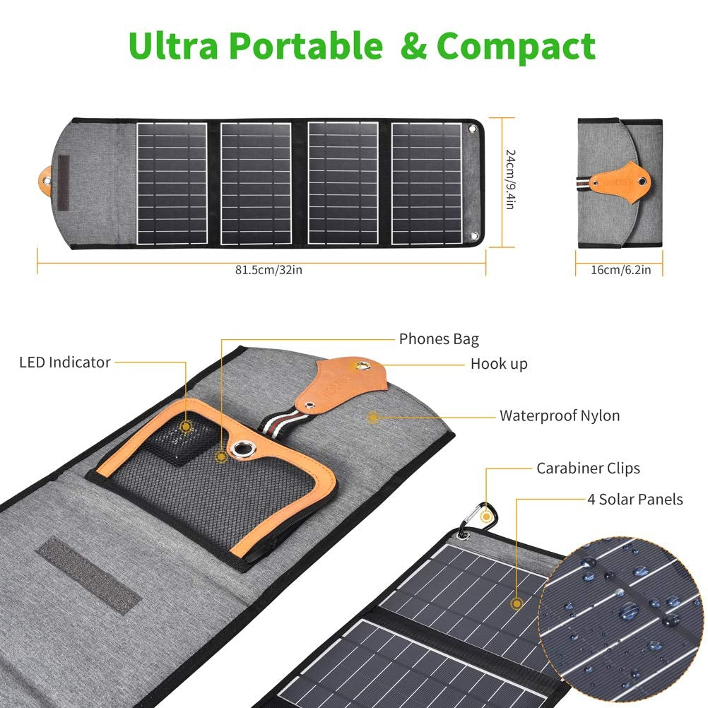 CHOETECH SC005 22W Portable Waterproof Foldable Solar Panel Charger (Dual USB Ports) | Auzzi Store