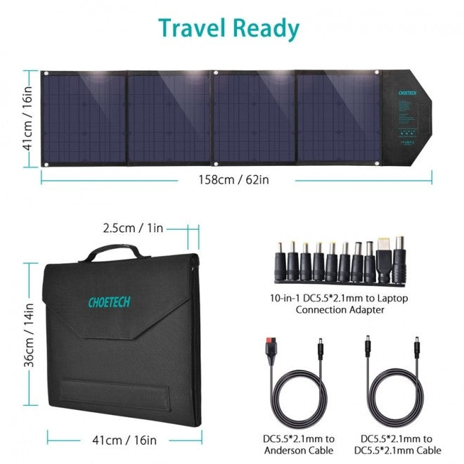 CHOETECH SC007 Solar Panel Portable Charger 80W 18V with USB-C PD 30W | Auzzi Store