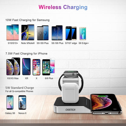 CHOETECH T316 4-in-1 Wireless Charging Station for iPhone/Apple Watch/iPod and all Qi Wireless Cell phones | Auzzi Store