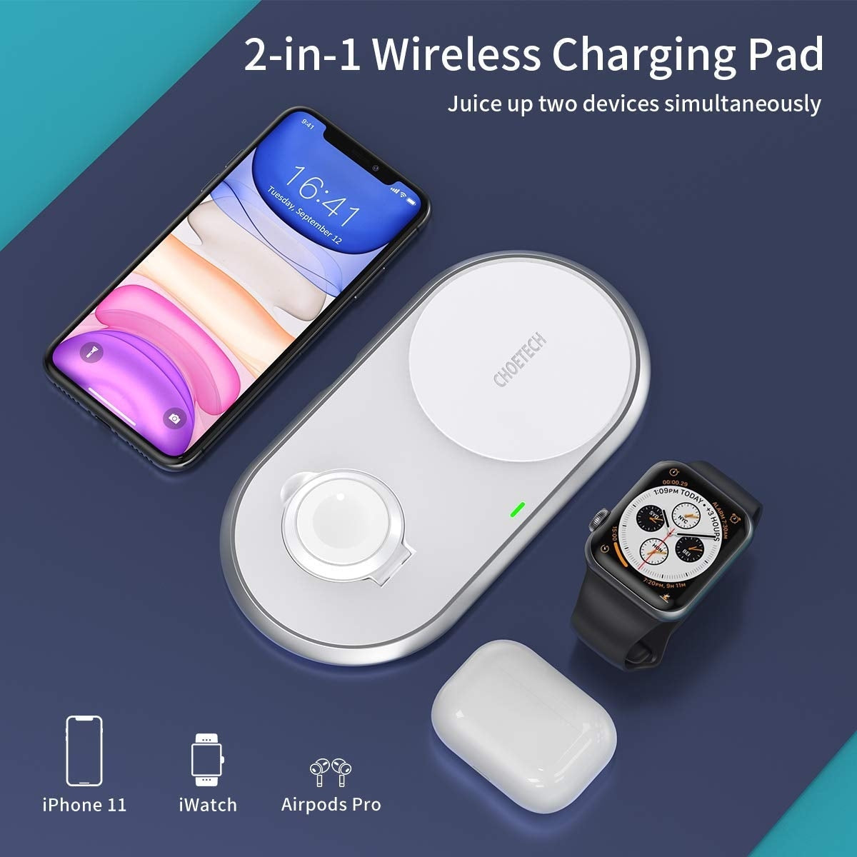 CHOETECH T317 2-in-1 Dual Wireless Charger Pad (MFI Certified) | Auzzi Store