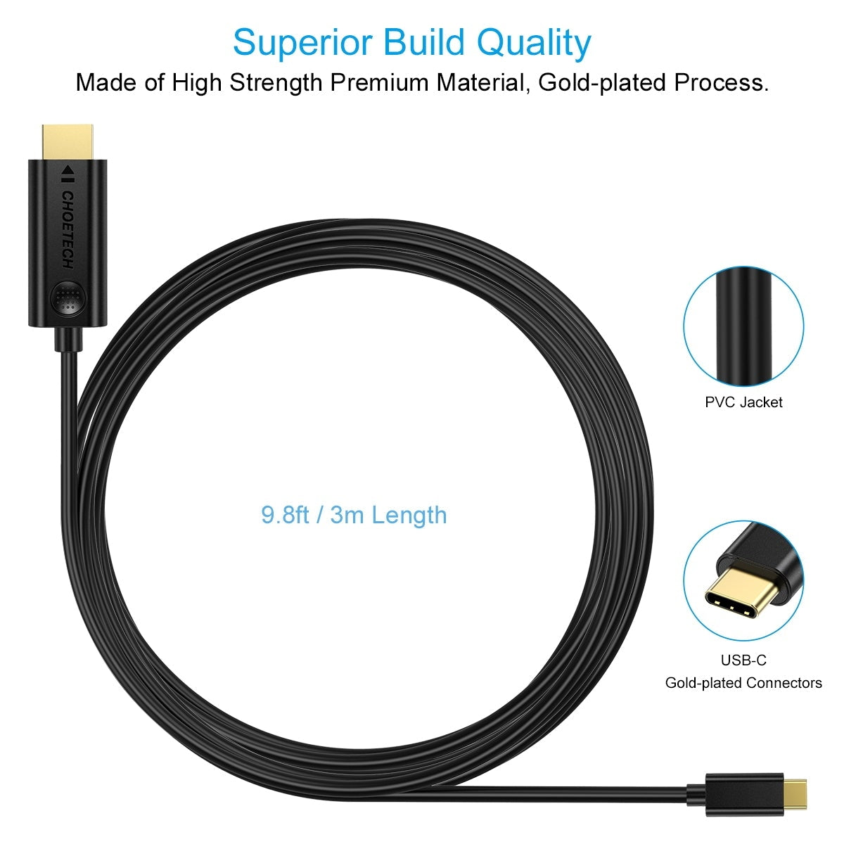 CHOETECH XCH-0030 USB-C To HDMI Cable 3M | Auzzi Store