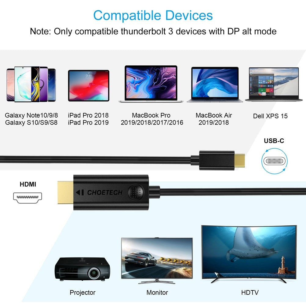 CHOETECH XCH-0030 USB-C To HDMI Cable 3M | Auzzi Store