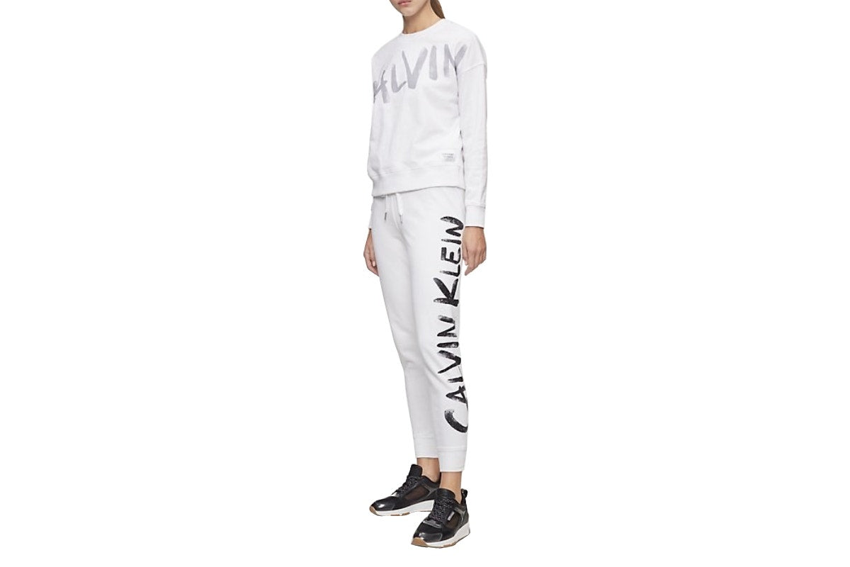 Calvin Klein Women's Performance Brushed Logo Sweatshirt (White, Size S)