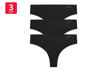 Calvin Klein Women's Invisibles Thong 3 Pack (Black, Size XL)