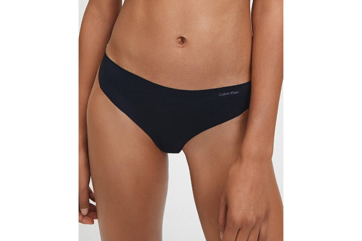 Calvin Klein Women's Invisibles Thong 3 Pack (Black, Size XL)