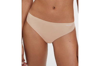 Calvin Klein Women's Invisibles Thong 3 Pack (Light Caramel, Size XL)