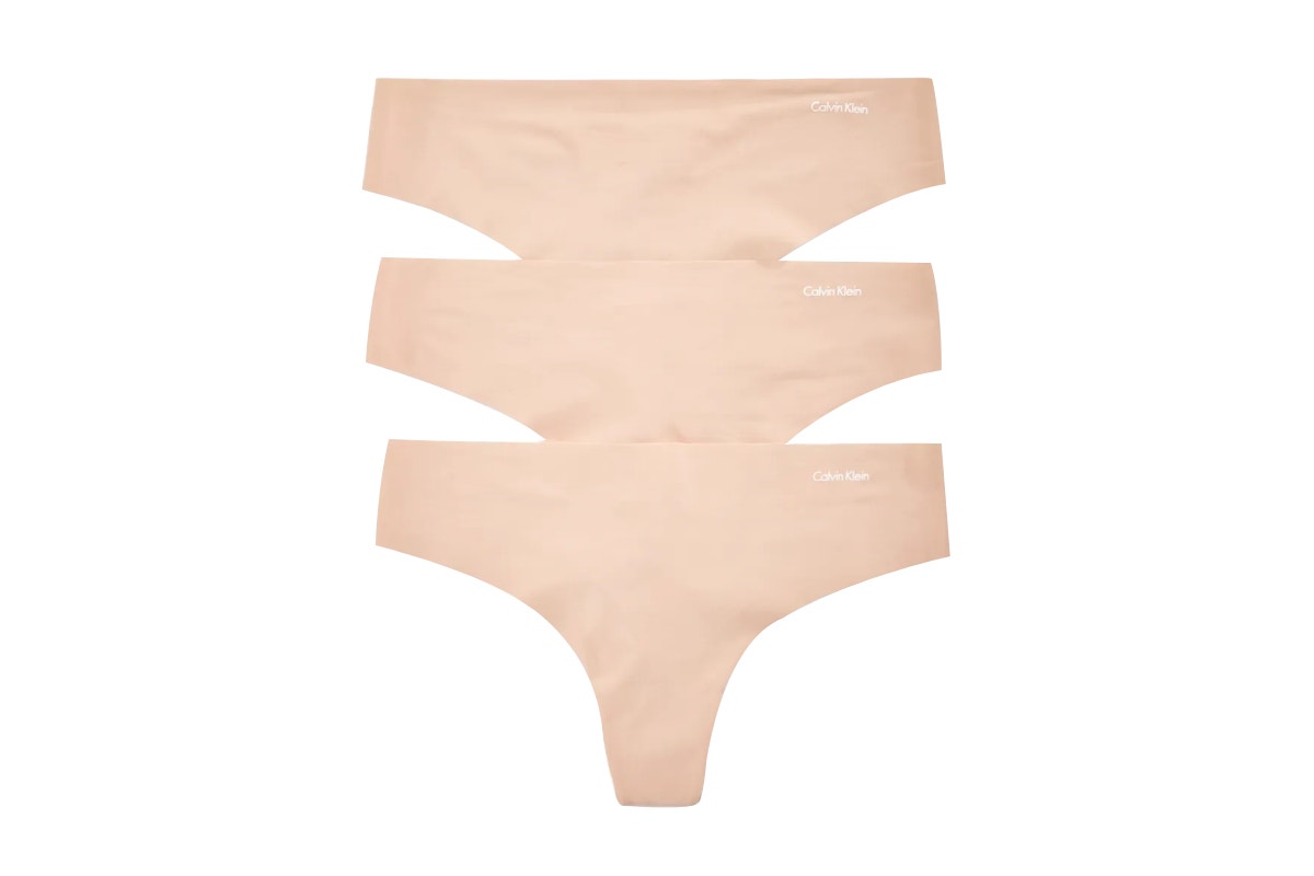 Calvin Klein Women's Invisibles Thong 3 Pack (Light Caramel, Size XL)