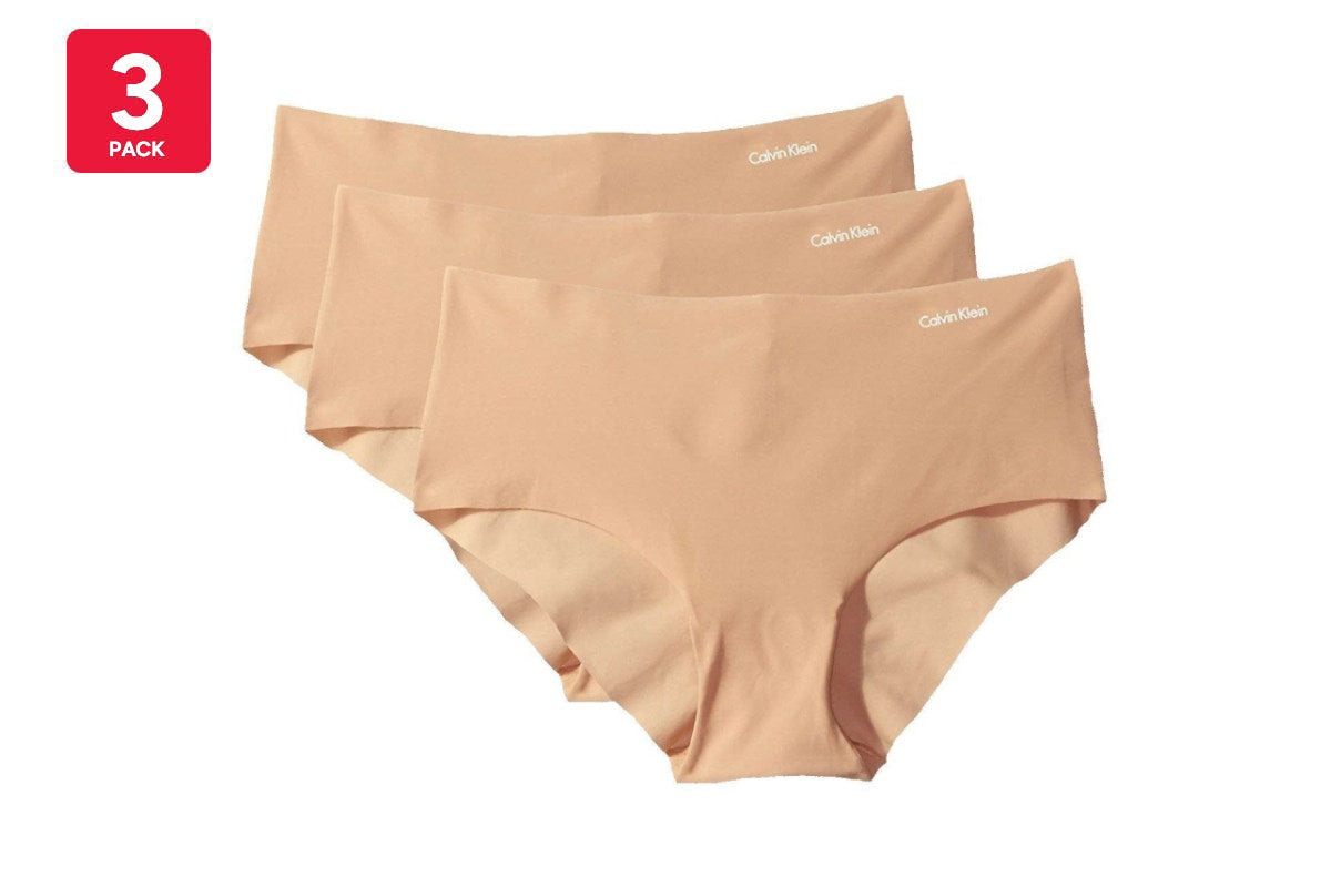 Calvin Klein Women's Invisibles Hipster 3 Pack (Light Caramel, Size XL)