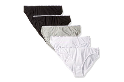 Calvin Klein Women's Cotton Stretch Bikini 5 Pack (White/2 Black/2 Grey, Size L)