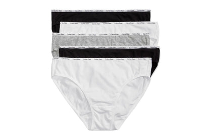 Calvin Klein Women's Cotton Stretch Bikini 5 Pack (White/2 Black/2 Grey, Size L)