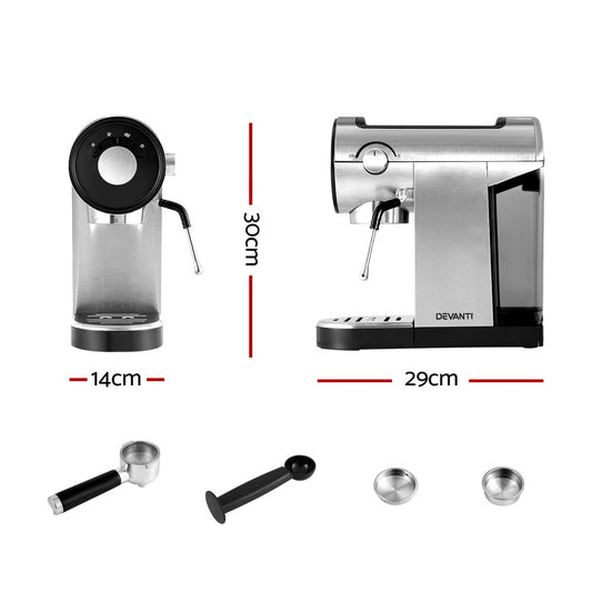 Devanti 20 Bar Coffee Machine Espresso Cafe Maker – view 2