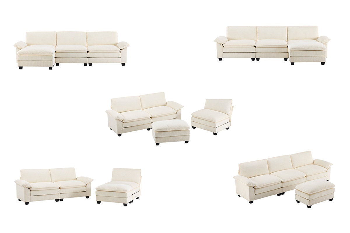Airluxe Haines 4 Seater Modular Sofa & Ottoman Set (Cream)