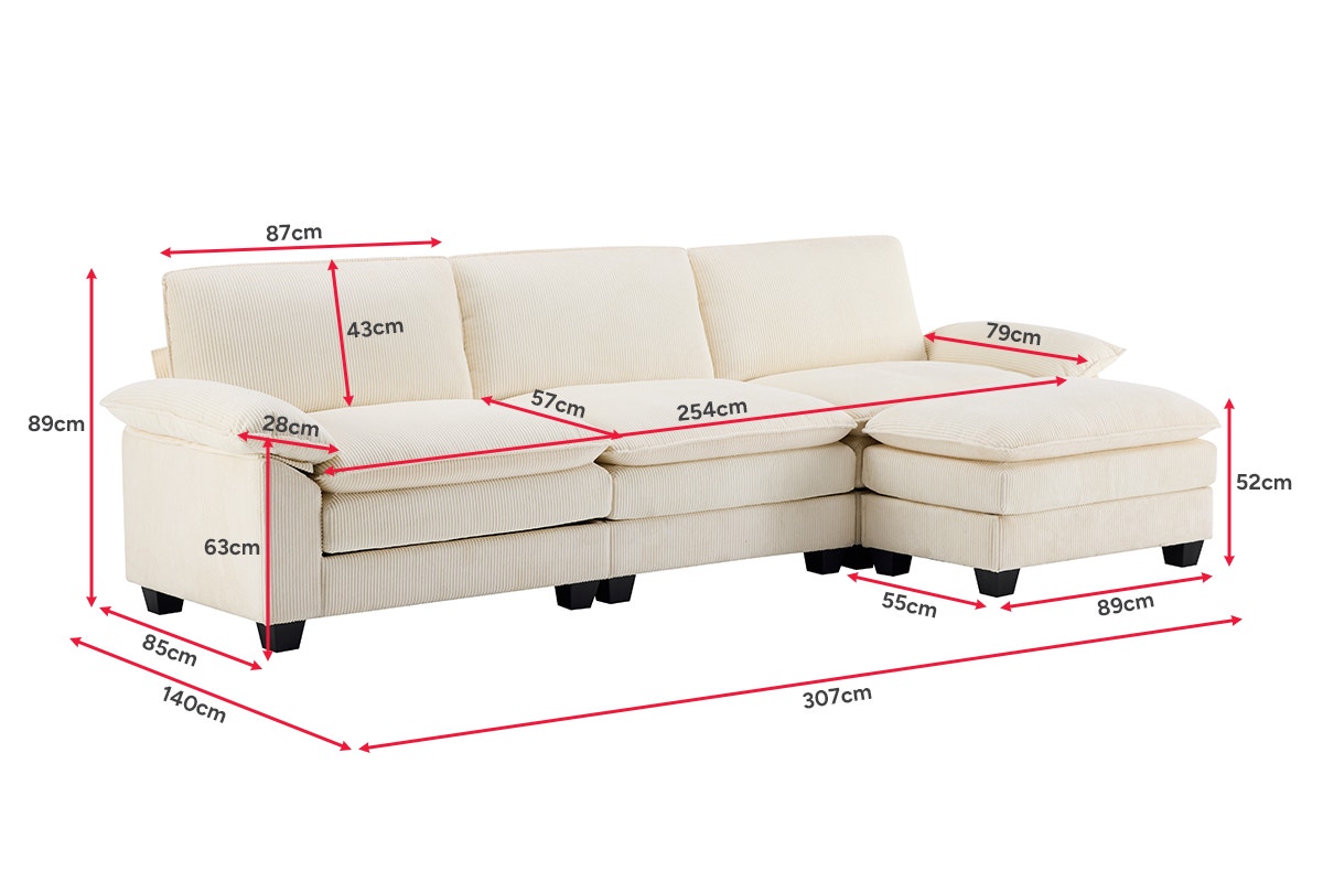 Airluxe Haines 4 Seater Modular Sofa & Ottoman Set (Cream)
