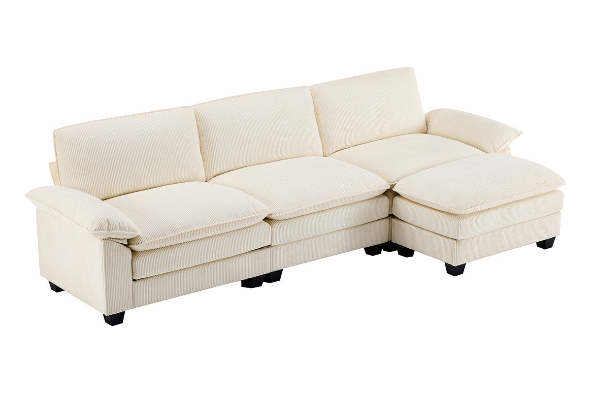 Airluxe Haines 4 Seater Modular Sofa & Ottoman Set (Cream)