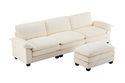 Airluxe Haines 4 Seater Modular Sofa & Ottoman Set (Cream)