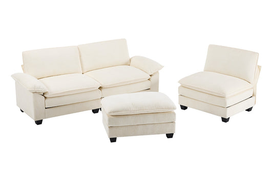 Airluxe Haines 4 Seater Modular Sofa & Ottoman Set (Cream) - Auzzistore