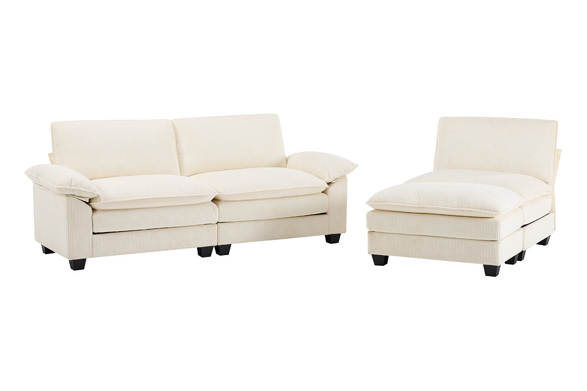 Airluxe Haines 4 Seater Modular Sofa & Ottoman Set (Cream)