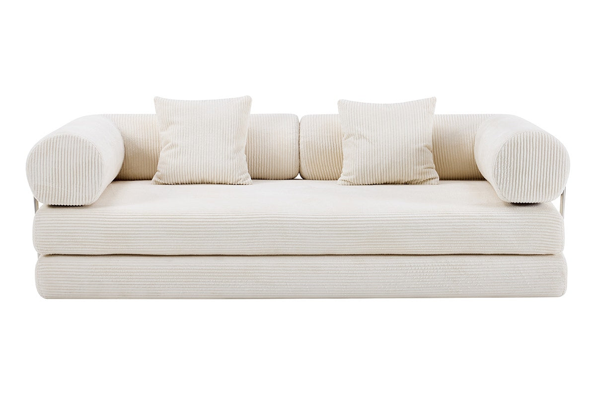 Airluxe Mia 3 Seater Corduroy Compressed Sofa Bed (Cream)