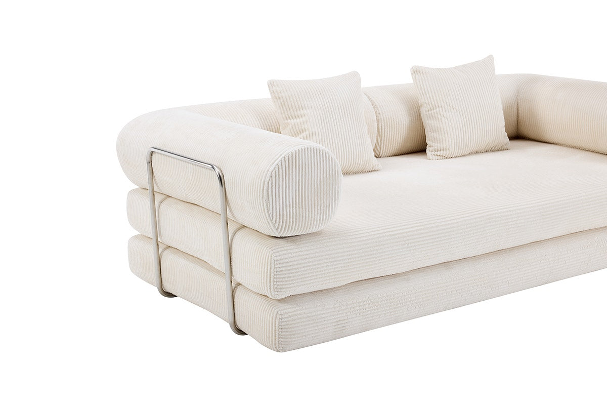 Airluxe Mia 3 Seater Corduroy Compressed Sofa Bed (Cream)