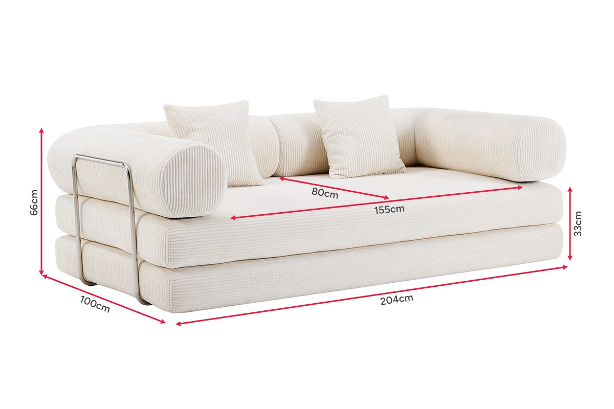 Airluxe Mia 3 Seater Corduroy Compressed Sofa Bed (Cream)