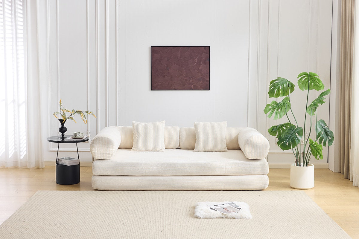Airluxe Mia 3 Seater Corduroy Compressed Sofa Bed (Cream)