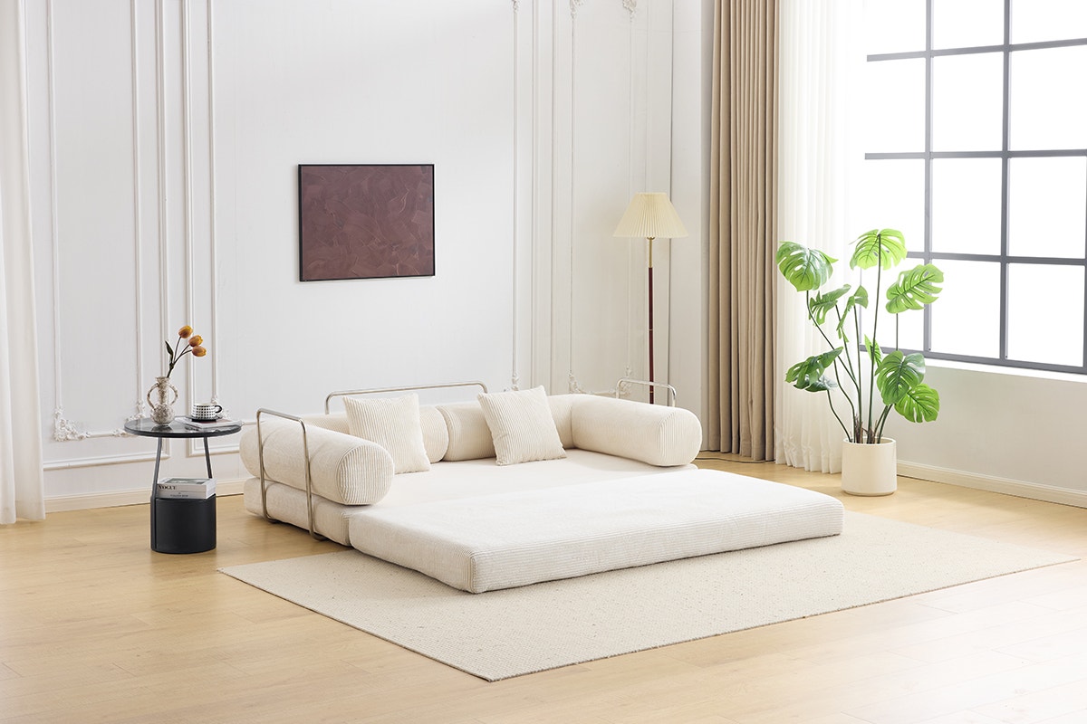 Airluxe Mia 3 Seater Corduroy Compressed Sofa Bed (Cream)