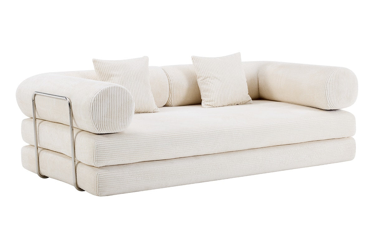 Airluxe Mia 3 Seater Corduroy Compressed Sofa Bed (Cream)