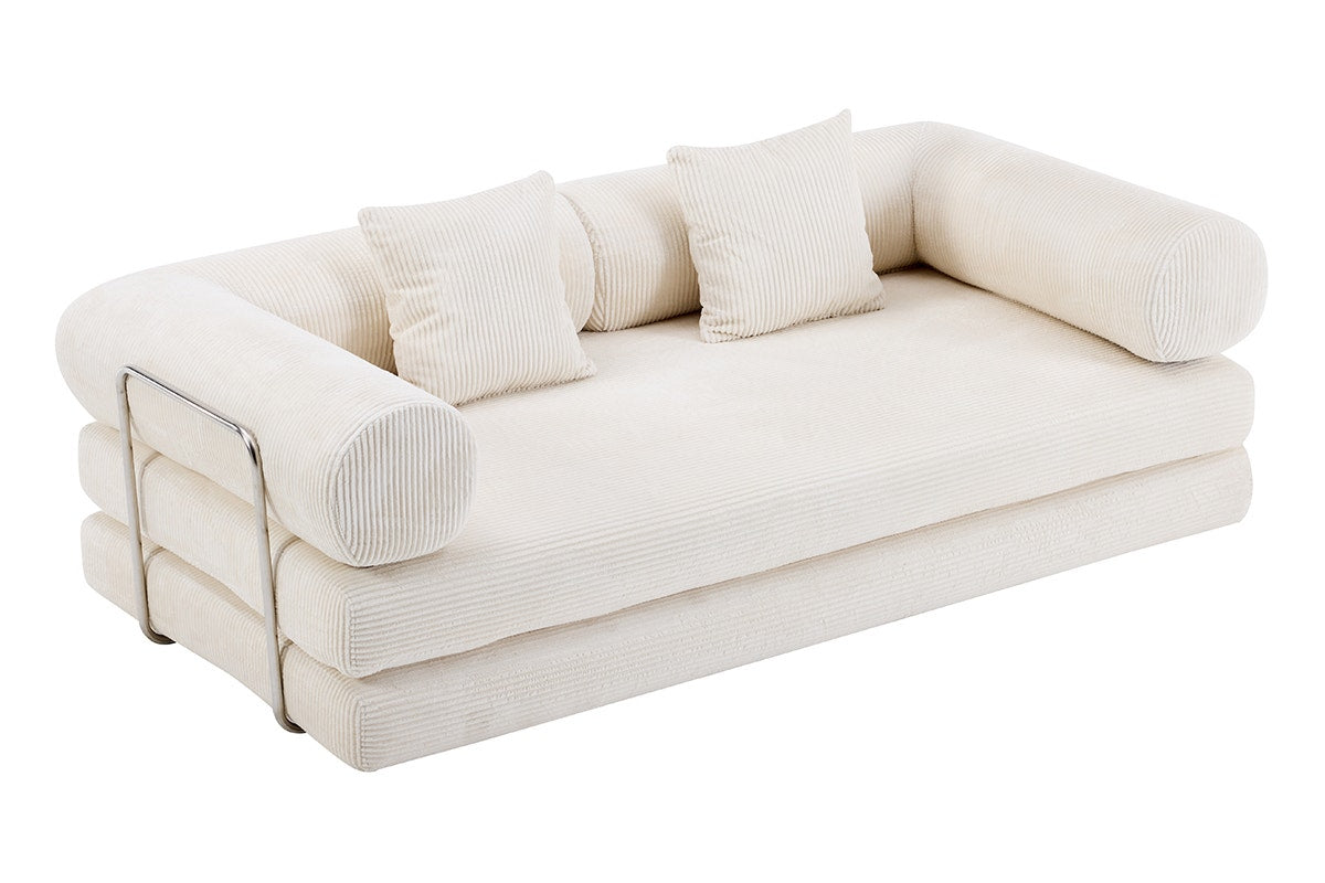 Airluxe Mia 3 Seater Corduroy Compressed Sofa Bed (Cream)