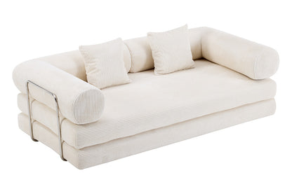 Airluxe Mia 3 Seater Corduroy Compressed Sofa Bed (Cream)