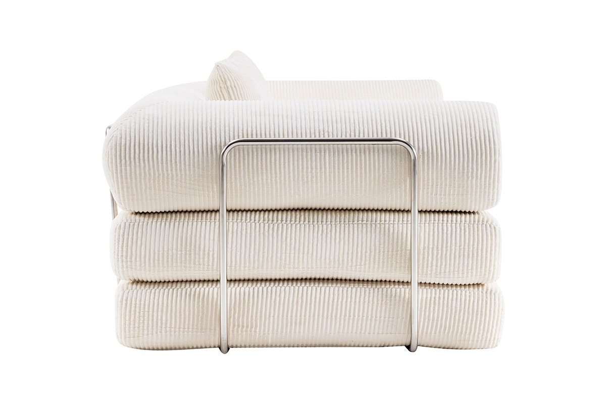 Airluxe Mia 3 Seater Corduroy Compressed Sofa Bed (Cream)