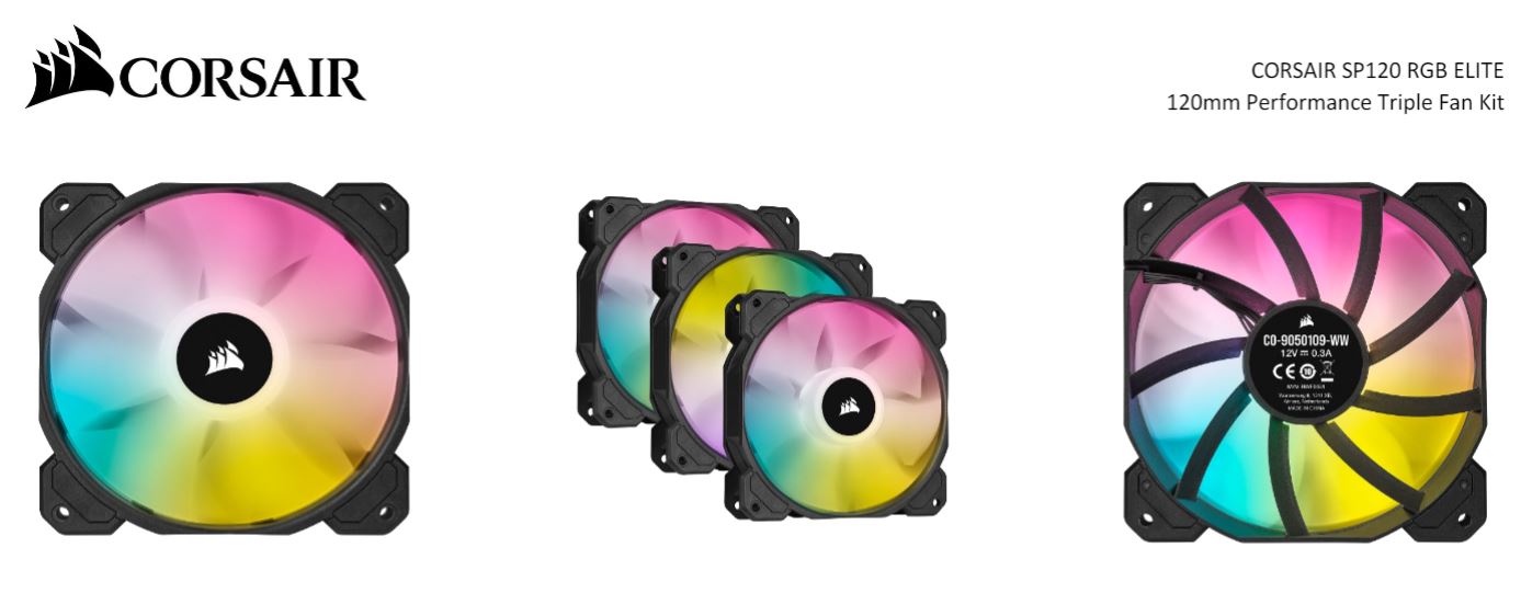 CORSAIR Black SP120 RGB ELITE, 120mm RGB LED PWM Fan with AirGuide, Low Noise, High CFM, Triple Pack with Lighting Node CORE | Auzzi Store