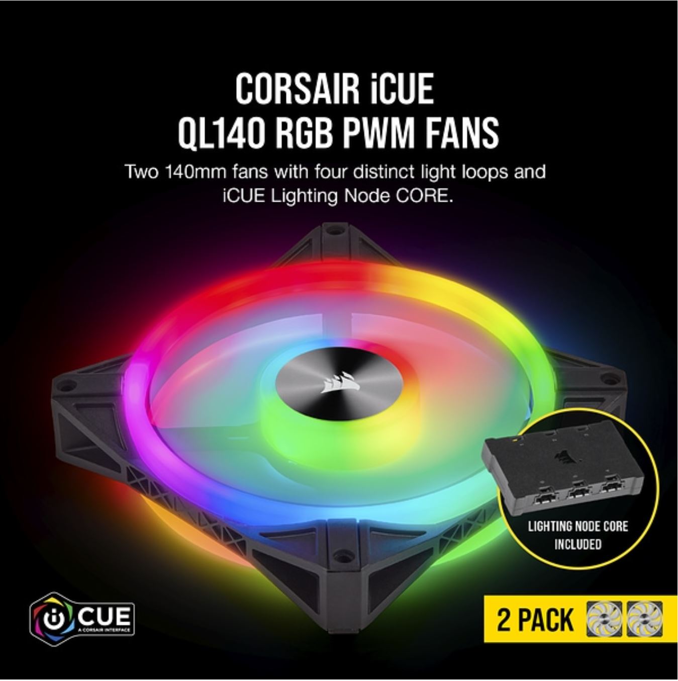 CORSAIR QL140 RGB Dual Fan Kit with Lighting Node Core | Auzzi Store