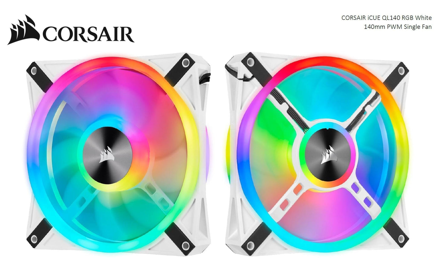 CORSAIR QL140 RGB White, ICUE, 140mm RGB LED PWM Fan 26dBA, 50.2 CFM, Single Pack | Auzzi Store
