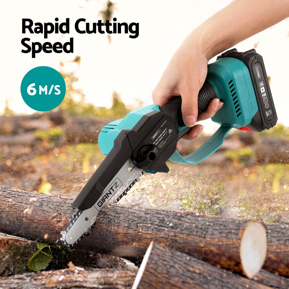 Giantz 6" Mini Cordless Electric Chainsaw, 2x20V Lithium, Copper Motor, Ergonomic, Safety Lock