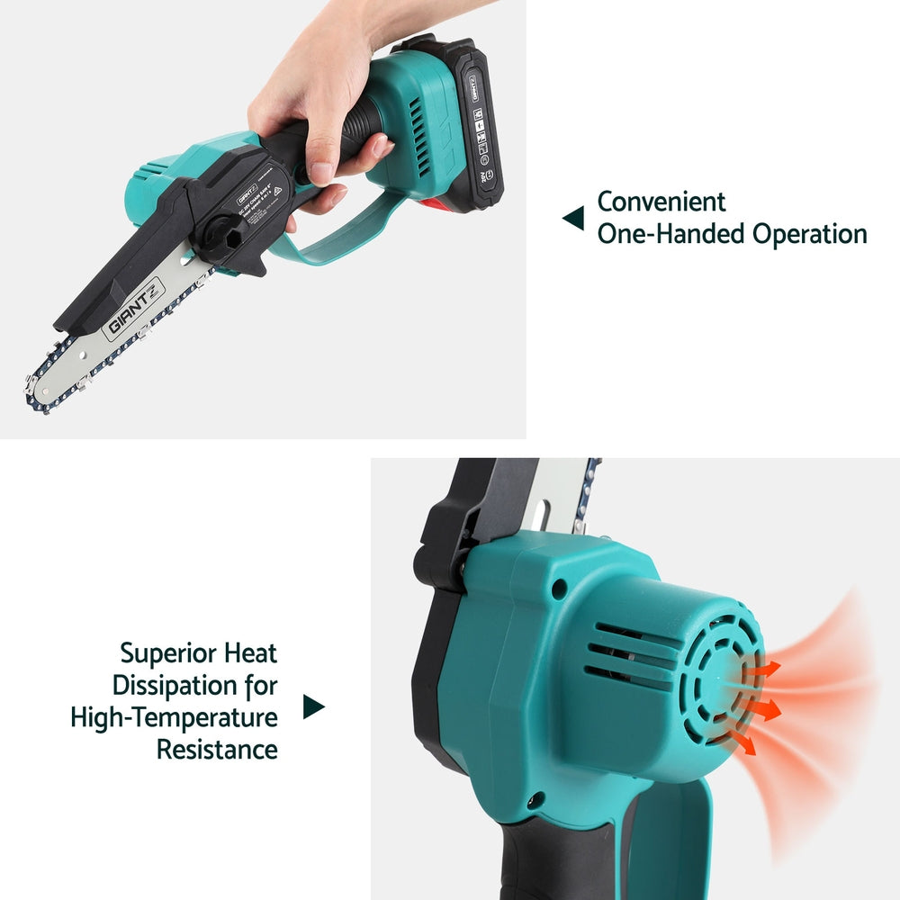 Giantz 6" Mini Cordless Electric Chainsaw, 2x20V Lithium, Copper Motor, Ergonomic, Safety Lock