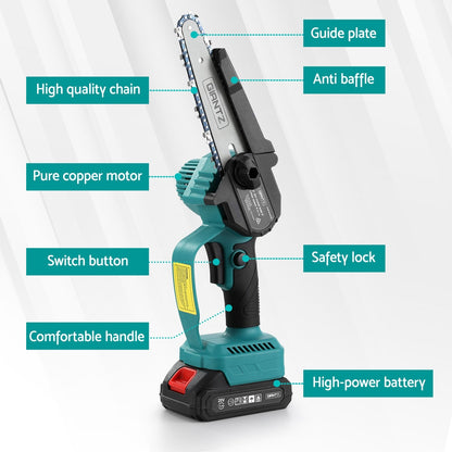 Giantz 6" Mini Cordless Electric Chainsaw, 2x20V Lithium, Copper Motor, Ergonomic, Safety Lock