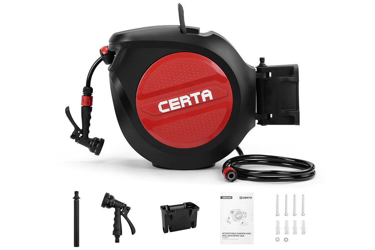 Certa 30m Retractable Garden Hose Reel with Spray Nozzle