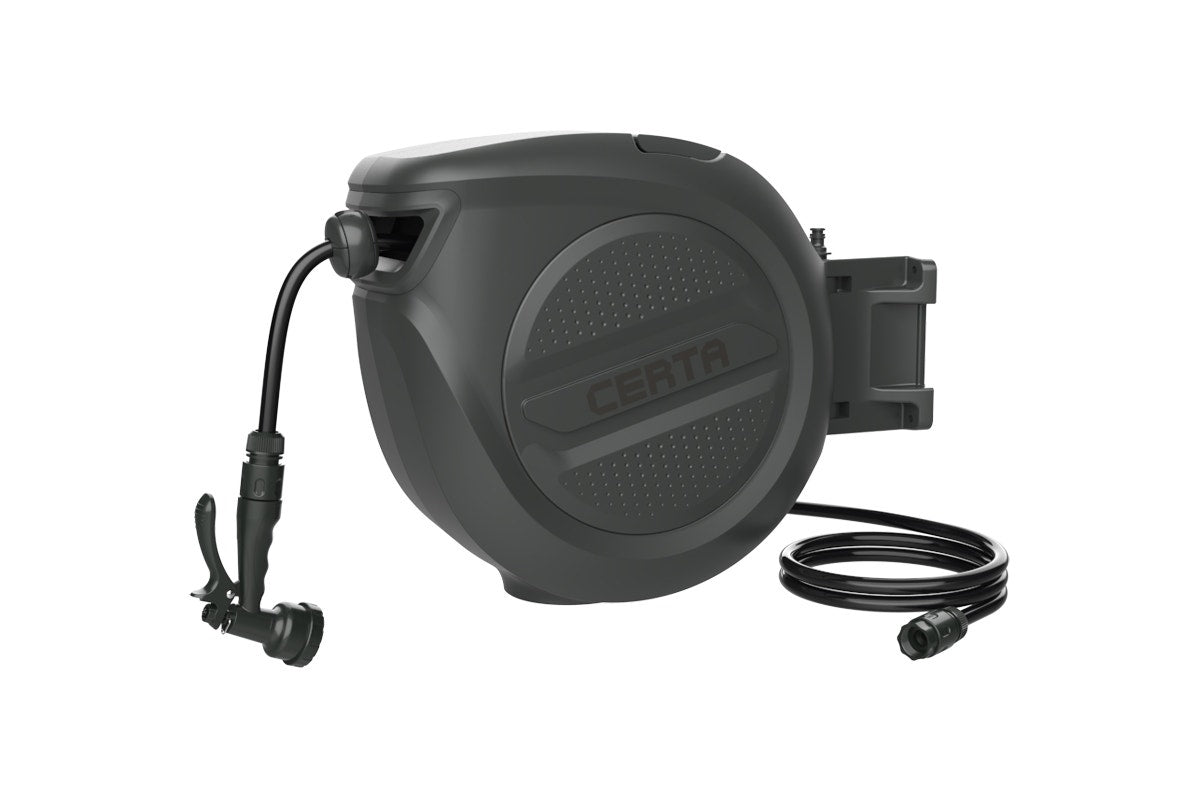 Certa 30m Retractable Garden Hose Reel with Spray Nozzle (Black)