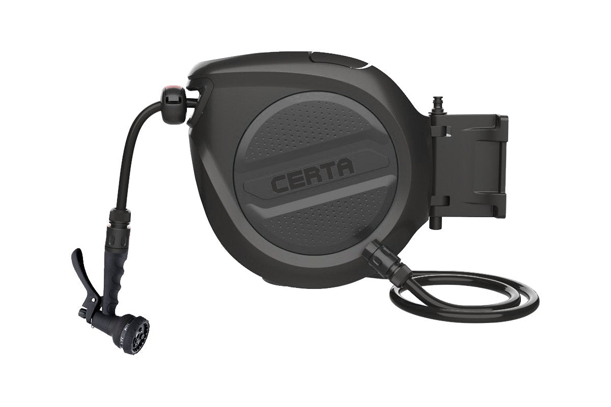Certa 30m Retractable Garden Hose Reel with Spray Nozzle (Black)