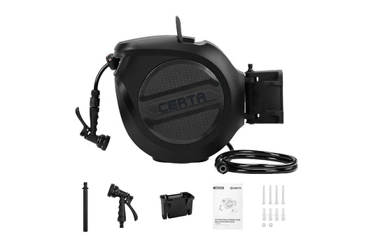 Certa 30m Retractable Garden Hose Reel with Spray Nozzle (Black)