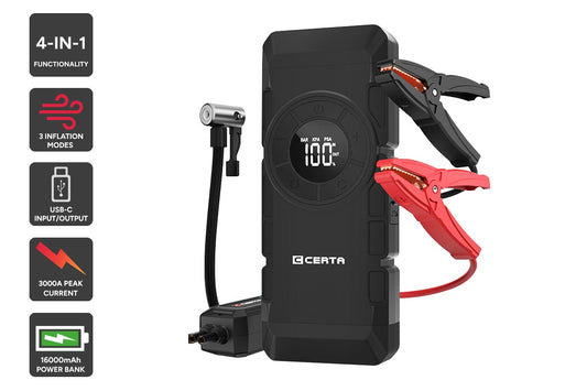 Certa Portable Jump Starter with Air Compressor and Power Bank 3000A 16,000mAh