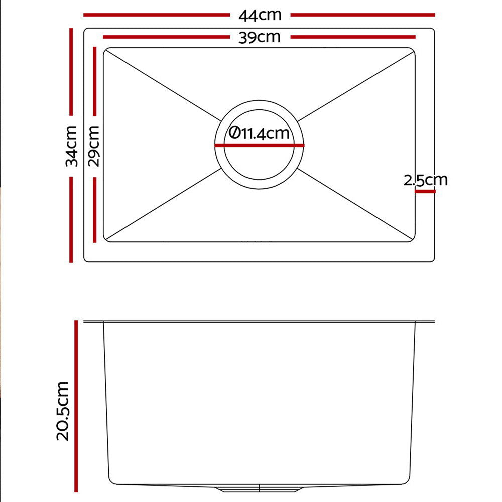 Cefito 34cm x 44cm Stainless Steel Kitchen Sink Under/Top/Flush Mount Silver | Auzzi Store