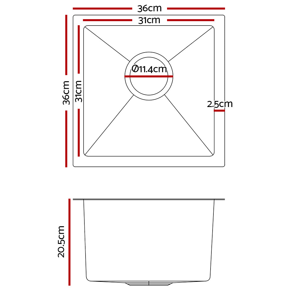 Cefito 36cm x 36cm Stainless Steel Kitchen Sink Under/Top/Flush Mount Silver | Auzzi Store