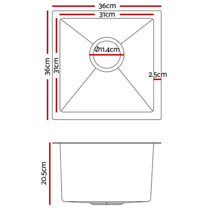 Cefito 36cm x 36cm Stainless Steel Kitchen Sink Under/Top/Flush Mount Silver | Auzzi Store