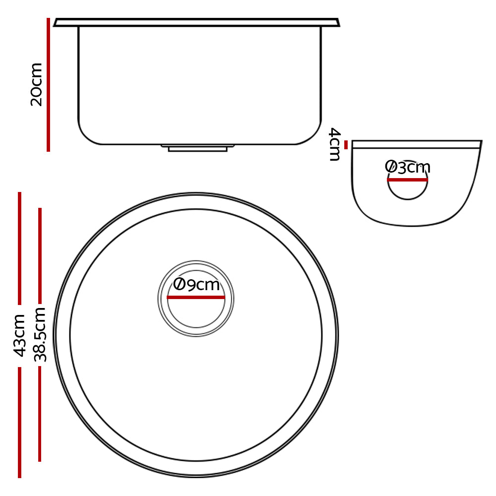 Cefito Stone Kitchen Sink Round 430MM Granite Under/Topmount Basin Bowl Laundry Black | Auzzi Store