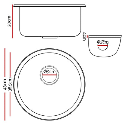 Cefito Stone Kitchen Sink Round 430MM Granite Under/Topmount Basin Bowl Laundry Black | Auzzi Store