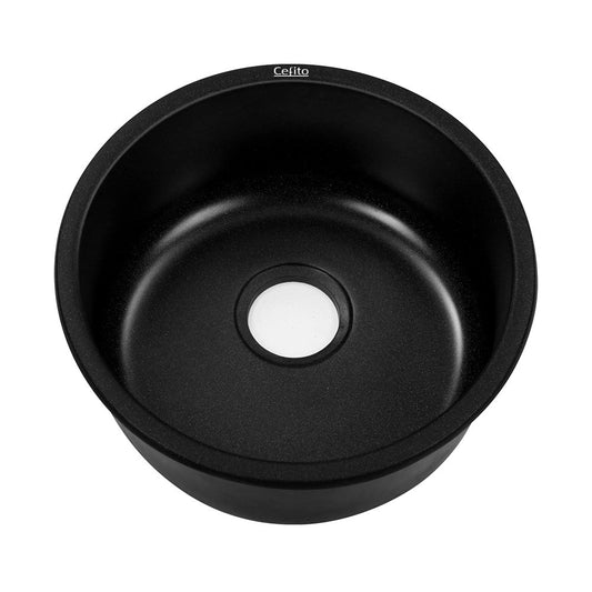 Cefito Stone Kitchen Sink Round 430MM Granite Under/Topmount Basin Bowl Laundry Black | Auzzi Store