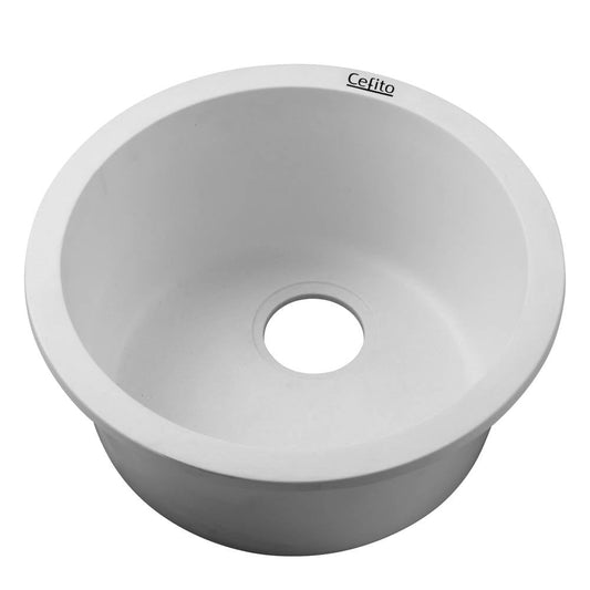 Cefito Stone Kitchen Sink Round 430MM Granite Under/Topmount Basin Bowl Laundry White | Auzzi Store