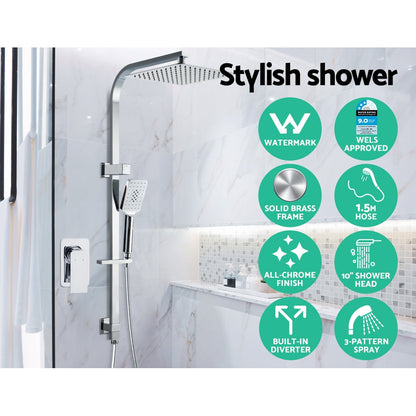 Cefito WELS 10'' Rain Shower Head Mixer Square Handheld High Pressure Wall Chrome | Auzzi Store