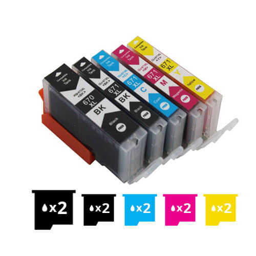 Compatible Premium 10 Pack PGI-670XL, CLI-671XL High Yield Inkjet Combo [2BK,2PBK,2C,2M,2Y] - for use in Canon Printers | Auzzi Store